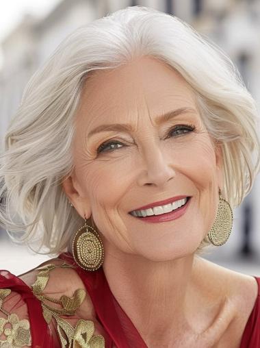 Grey Chin Length Bob Wigs 10" Remy Human Hair Wavy Wigs