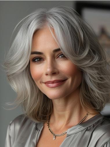 Lace Front Wigs Grey Hair Wavy Layered 14" Wigs