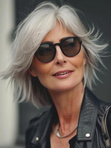 Grey Medium Length Wigs Layered 10" Wavy Wigs