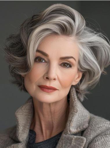 Short Grey Wigs For Women Synthetic Layered Monofilament Wigs