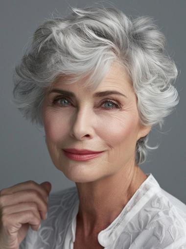 Lace Front Wigs Grey Hair Wavy Layered 6" Wigs