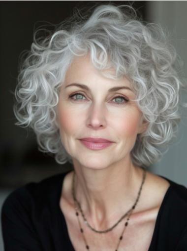 Short Grey Curly Wigs Synthetic With Bangs Lace Front Wigs