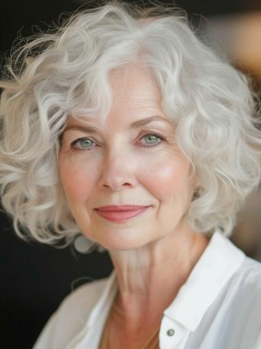 Grey Curly Bob Wig Chin Length 10" Remy Human Hair Wigs