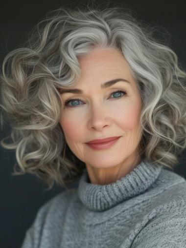 Grey Hair Bob Wig Chin Length 12" Synthetic Wigs