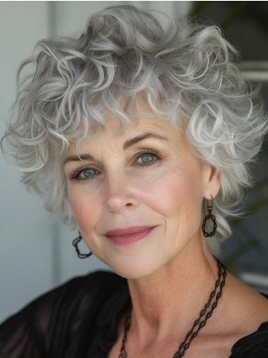 Curly Grey Bob Wig Short 6" Synthetic Wigs