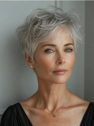Short Curly Grey Wigs Synthetic With Bangs Lace Front Wigs