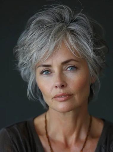 Short Grey Hair Wigs Synthetic Layered Lace Front Wigs