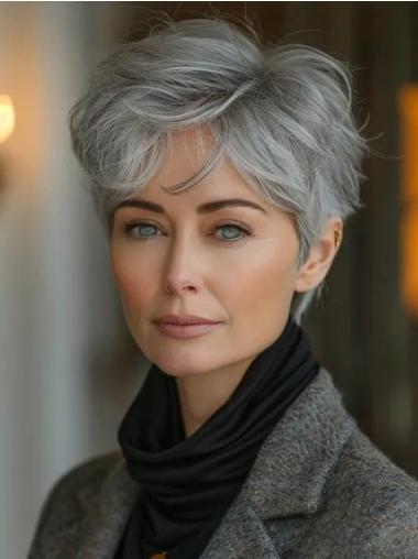 Short Grey Human Hair Wigs Boycuts Lace Front Wigs