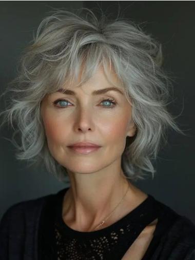 Short Grey Wavy Wig Synthetic Layered Lace Front Wigs