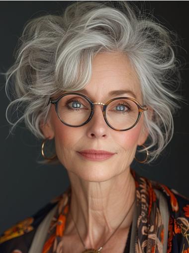 Short Hair Grey Wigs Synthetic Layered Monofilament Wigs