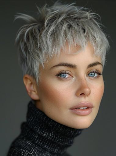 Grey Hair Wigs Short Synthetic Boycuts Monofilament Wigs