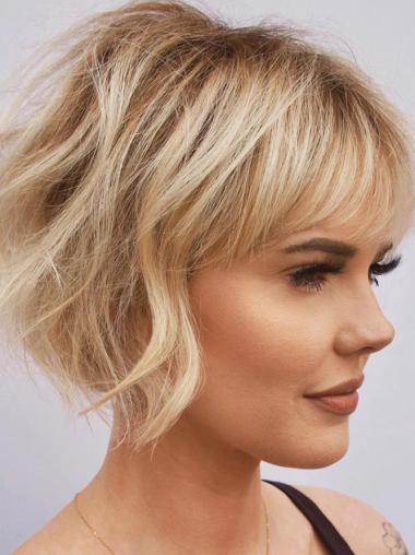 Short Blonde Wig Wavy 8" Monofilament Synthetic Wigs