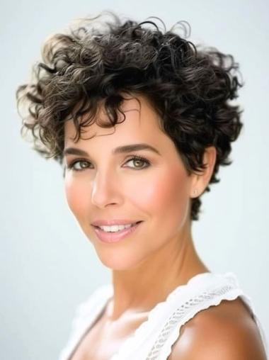 Human Hair Wigs Short Curly Monofilament 6" Layered Wigs