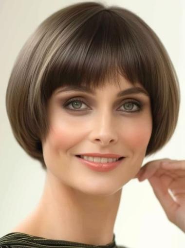 Short Wigs Human Hair 6" Monofilament Bobs Straight Wigs