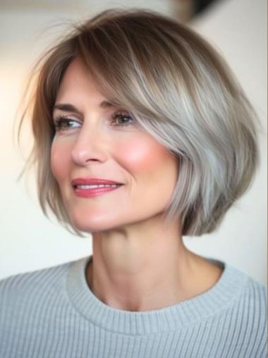 Short Human Hair Wigs 10" Lace Front Bobs Straight Wigs