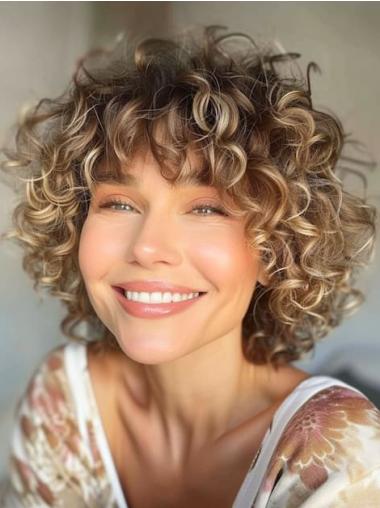 100 Human Hair Short Curly Wigs 10" Lace Front With Bangs Wigs