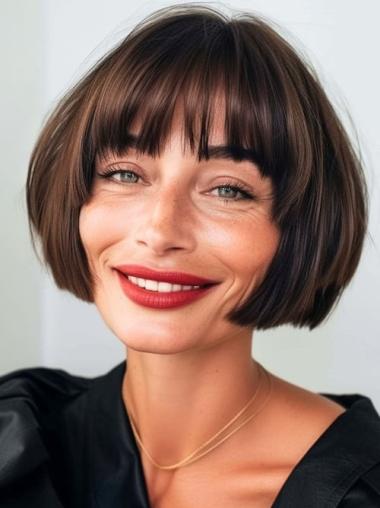 Short Brown Wigs Straight 8" Lace Front Synthetic Wigs