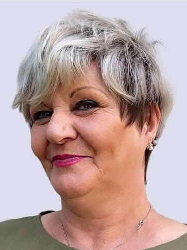 Very Short Human Hair Wigs 4" Monofilament Grey Wigs