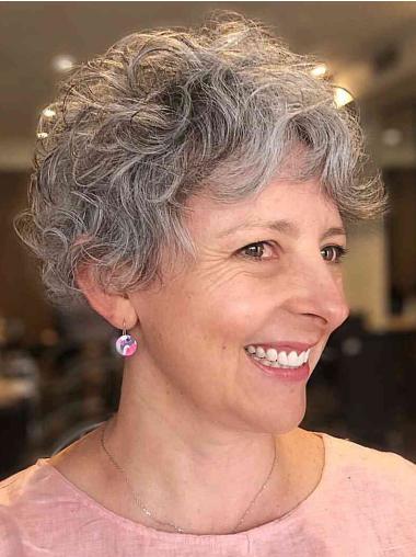 Short Human Hair 6" Lace Front Grey Wigs