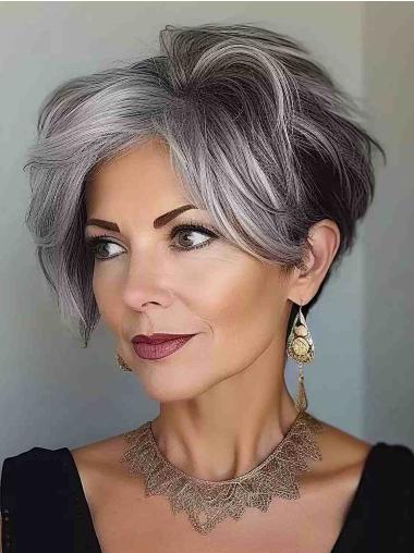 Short Human Wig 6" Lace Front Grey Wigs