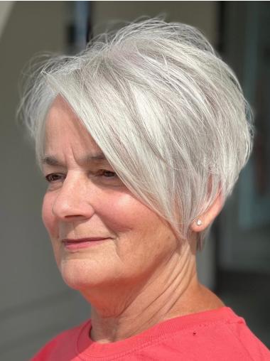 Wig Human Hair Short 6" Monofilament Grey Wigs