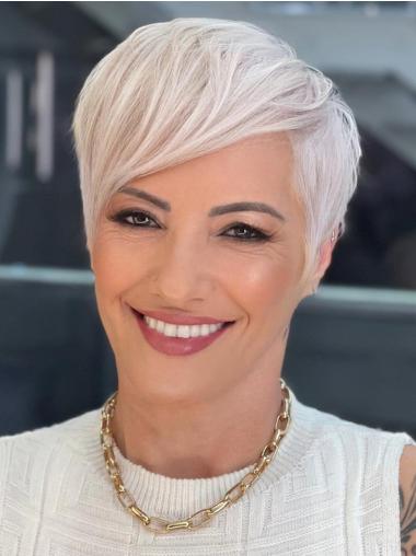 Short White Human Hair Wigs Boycuts 6" Straight Wigs