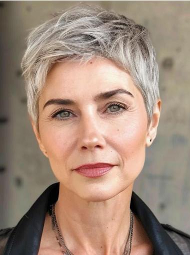 Short Grey Wigs Boycuts 4" Straight Monofilament Wigs