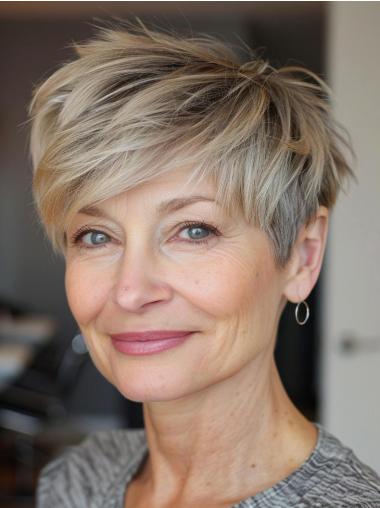 Short Hair Blonde Wigs 4" Monofilament Synthetic With Bangs Wigs