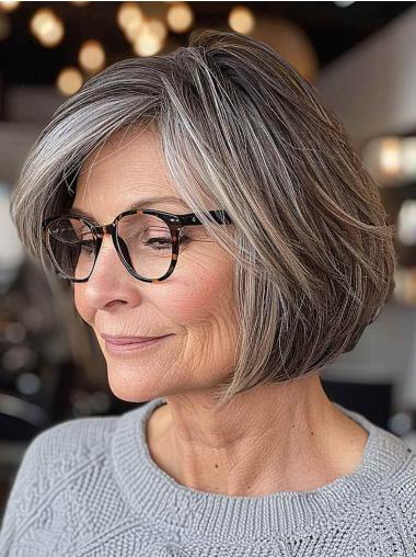 Short Gray Human Hair Wigs Grey 8" Lace Front Wigs