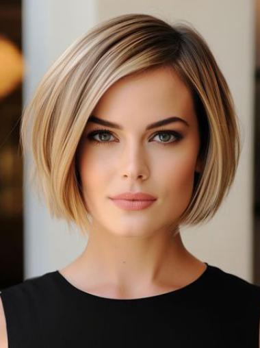 Short Natural Human Hair Wigs 8" Lace Front Bobs Straight Wigs