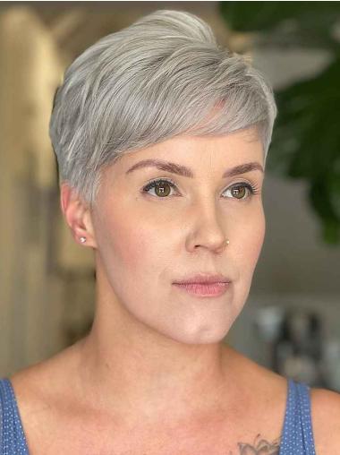 Short Grey Wigs For Older Ladies Synthetic Straight 4" Wigs