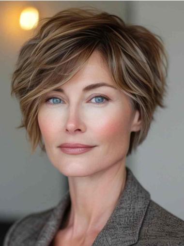 Human Hair Short Pixie Wigs Blonde 6" Monofilament Wigs