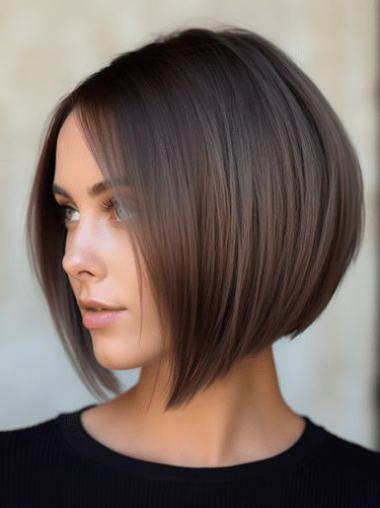 Short 100 Human Hair Wigs 8" Monofilament Bobs Straight Wigs