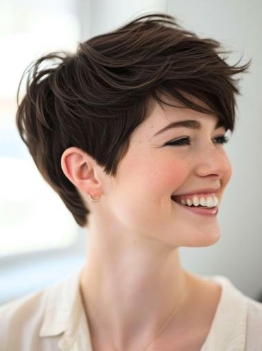 Short Hair Human Hair Wigs Black 4" Monofilament Wigs