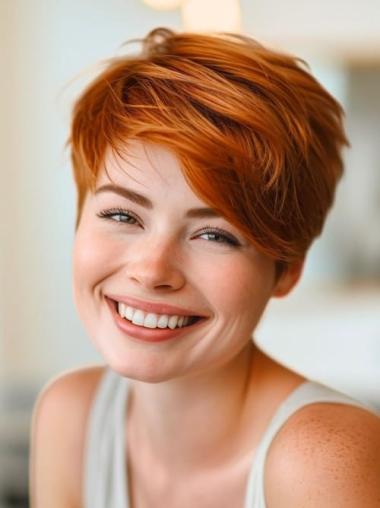 Short Wigs Human Hair 4" Monofilament Copper Wigs