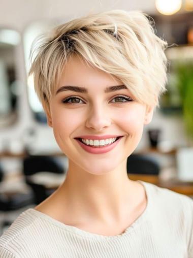 Short Blonde Wig Human Hair Straight 4" Lace Front Wigs