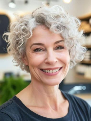 Short Curly Grey Wigs Lace Front Layered 6" Synthetic Wigs