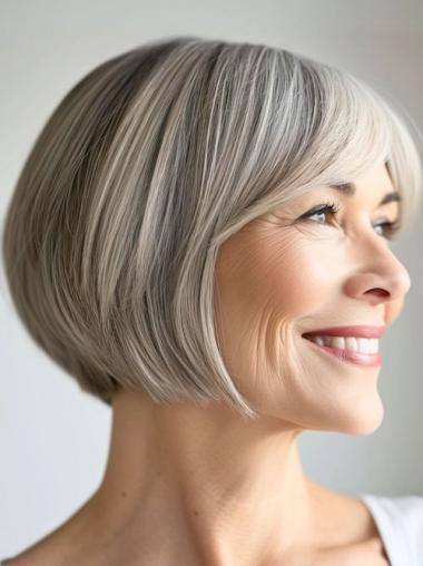 Short Grey Wigs Monofilament Bobs 8" Synthetic Wigs