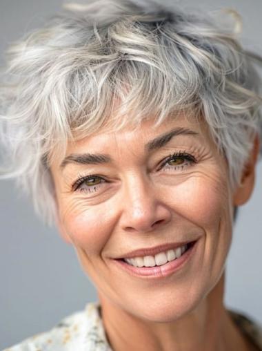 Grey Hair Wigs Short Synthetic 4" Layered Wigs