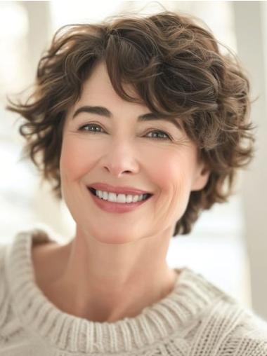 Short Brown Curly Wig Layered Monofilament 8" Wigs