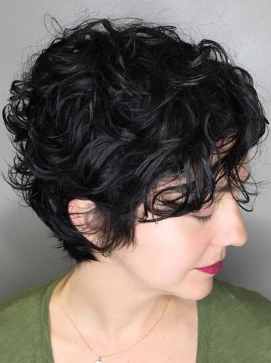 Short Black Wig With Bangs Monofilament 4" Synthetic Wigs