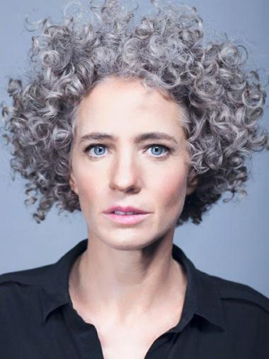 Short Grey Curly Wigs Monofilament 8" Synthetic Wigs