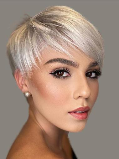 Short Silver Grey Wigs Lace Front 4" Synthetic Wigs