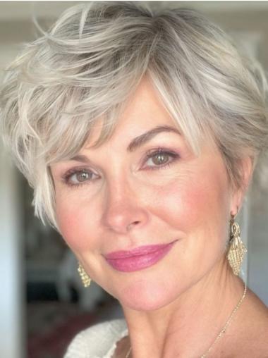 Short Grey Wigs For Older Ladies Layered Lace Front 6" Wigs