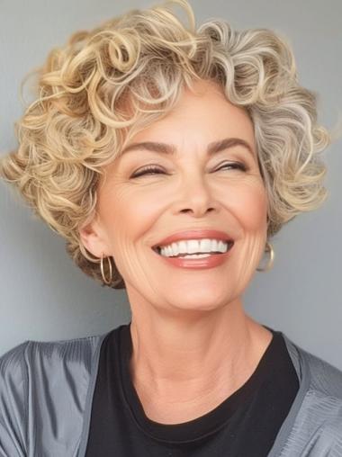 Short Blonde Curly Wigs 8" Lace Front Synthetic Layered Wigs