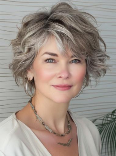 Short Human Hair Wigs With Bangs Monofilament 8" Wigs