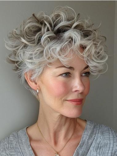 Short Curly Pixie Human Hair Wigs Monofilament 6" Layered Wigs