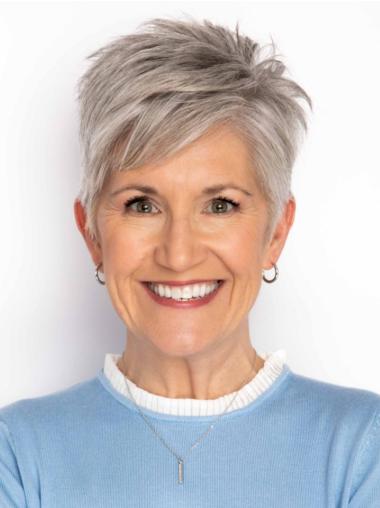 Short Grey Hair Wigs Monofilament Synthetic 4" Boycuts Wigs