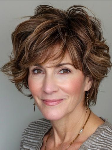 Short Natural Hair Wig Wavy 8" Brown Wigs