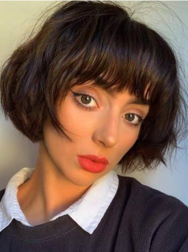 Short Human Hair Pixie Cut Wigs 8" Monofilament Black Wigs